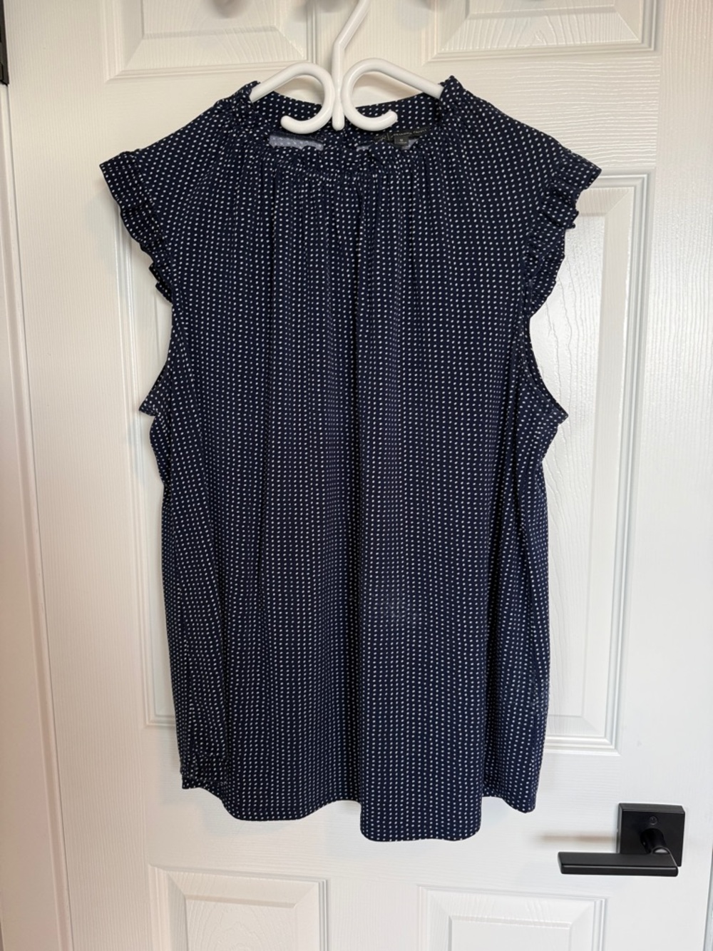 Adrianna Papell Navy Polka Dot Ruffle Cap-Sleeve Blouse